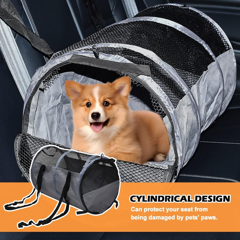 Portable Travel Crate for Car, Car Seat for Dog Pet, 23 Inchs Small Pet Crate, Foldable Lightweight Sturdy Oxford Cloth with Breathable Mesh Easy Install Pet Carrier (Grey) Grey - PawsPlanet Australia