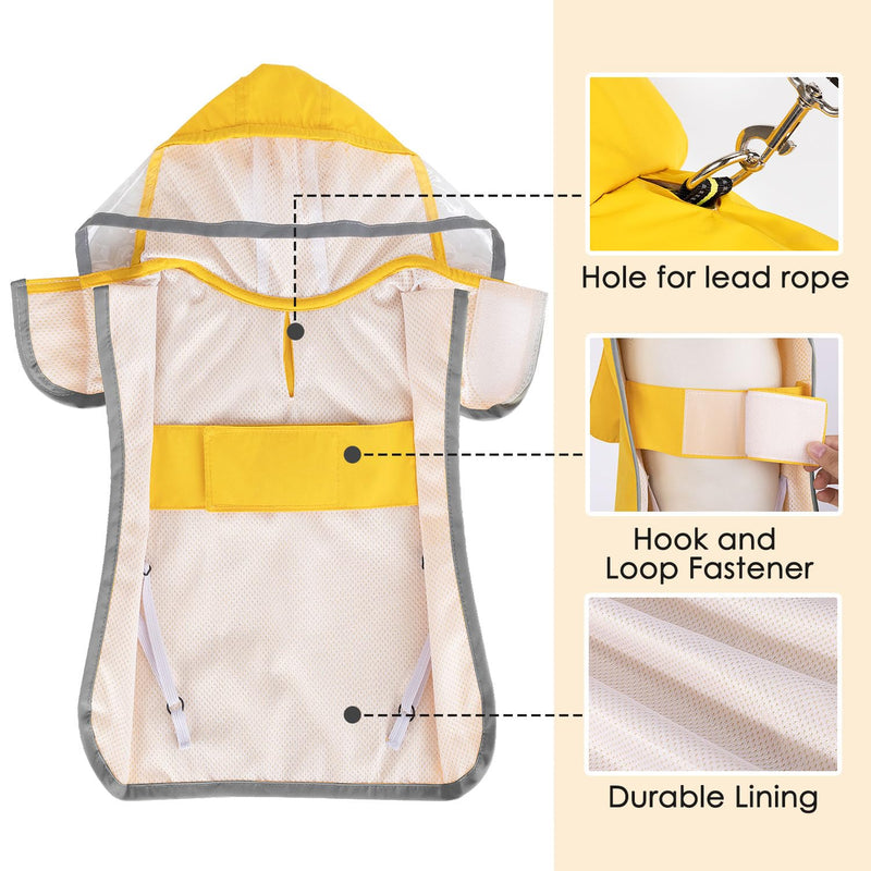 Lukovee Dog Raincoat, Adjustable Dog Rain Jacket with Clear Hooded Double Layer for Large Medium Small Dogs Puppies, Waterproof Dog Rain Coat Poncho with Reflective Storage Pocket & Rim (Yellow, XXL) 2X-Large A-Yelllow