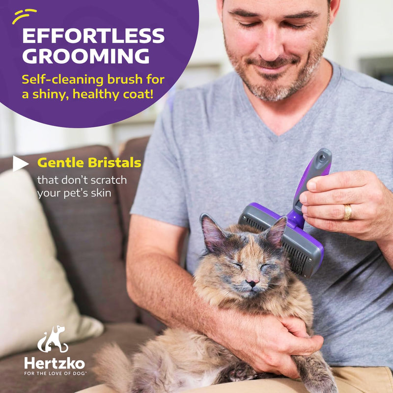 Hertzko Dog Slicker Brush and Dog Hair Remover - Self-Cleaning Brush for Cats and Dogs - Pet Hair Remover Brush for Fur - Gently Removes Mats, Tangles, and Loose Hair - Ideal for Home Use - PawsPlanet Australia