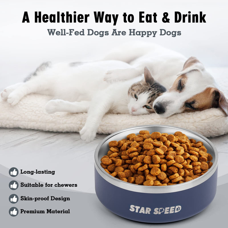 StarSpeed Stainless Steel Dog Bowls with Rubber Bottom Non-Slip Double Wall Metal Outdoor Dog Food and Water Bowls Weighted Insulated Pet Feeding Bowl for Small,Medium Sized Dogs or Cats 42 oz Navy Blue - PawsPlanet Australia