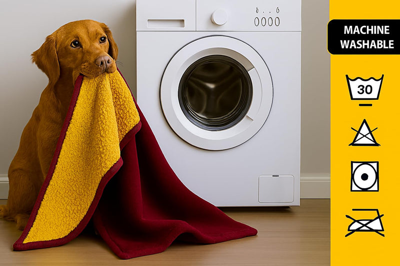 Waterproof Pet Blanket for Dogs and Cats - Reversible Leakproof Furniture Protector, Non-Slip Washable Throw for Sofa, Bed, Car Seat, Couch Cover - Red Wine Flannel & Gold Sherpa Size L (40” x 60”) Red Wine and Gold - PawsPlanet Australia