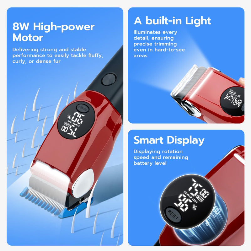 Mcbazel Dog Clippers Grooming Kit, Low Noise Rechargeable Cordless Adjustable Pet Hair Shaver Trimmers Set for Dogs, Cats and Other Pets - Red - PawsPlanet Australia