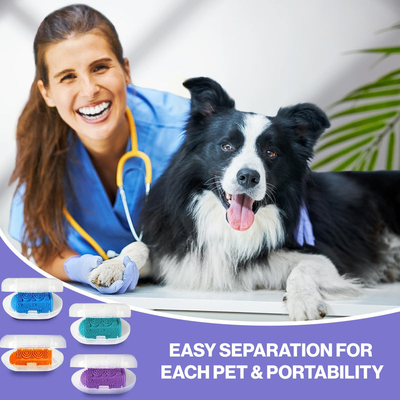 4-Pack Finger Toothbrush for Dogs, Silicone Dog Teeth Cleaning Kit Protects Gums (Multicolor) Multicolor