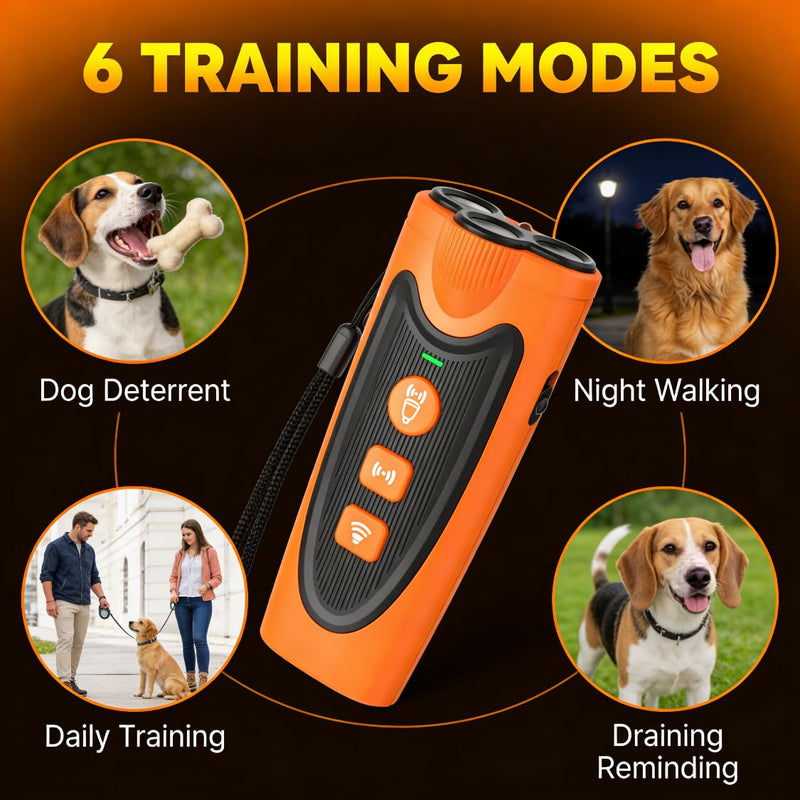 3X Ultrasonic Dog Bark Deterrent, 6 Training Modes, 23FT Range, 30-Day Battery, Rechargeable & Humane Anti-Barking Device for Indoor & Outdoor