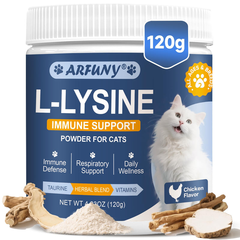 L-Lysine for Cats - Lysine for Cats - Support Immune System, Respiratory, Eye Health - Cat Lysine Powder with Taurine, Herbal Blend, Vitamins - Ease Sneezing, Runny Nose, Watery Eyes - Chicken Flavor