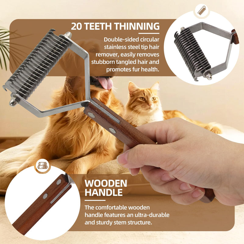 Large 2-Sided Undercoat Rake for Dogs and Cats?Professional Pet Grooming Shedding Tool Combs for Animals?Stainless Steel with Wooden Handle for Thick Coats (20-Blades) 20-Blades - PawsPlanet Australia