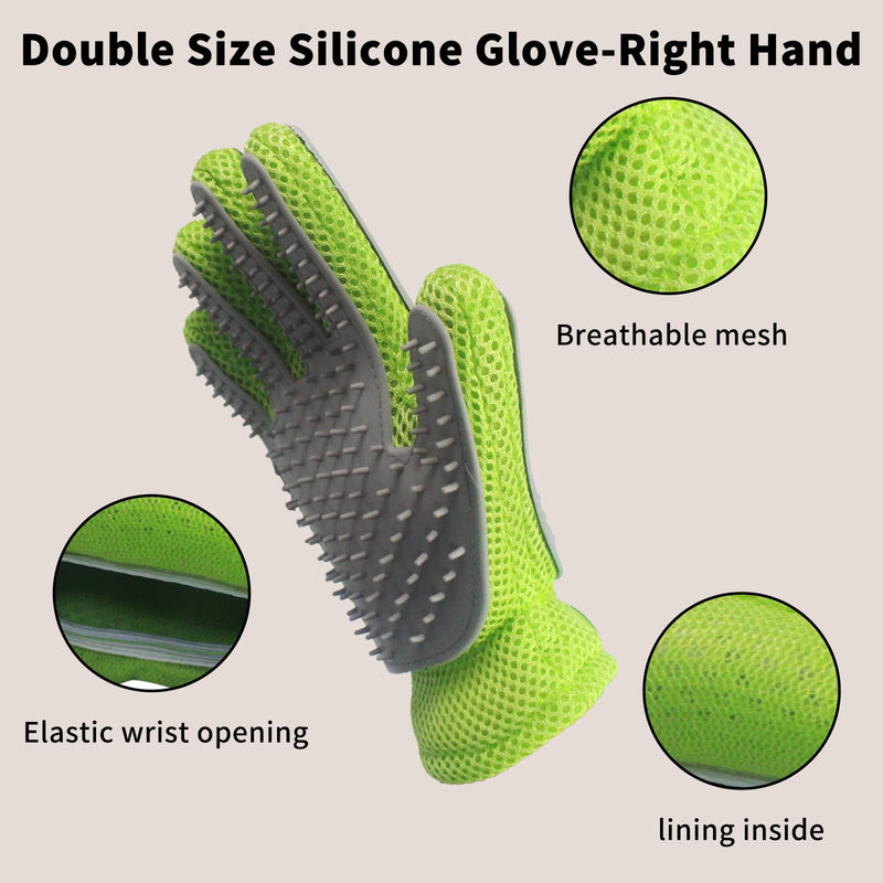 2 in 1 Pet Grooming Gloves - Cat and Dog Glove Brush, High Efficiency Pet Hair Removal Massage Glove, Clean Hair on Both Sides (Green /1 Piece) Green avocados - PawsPlanet Australia