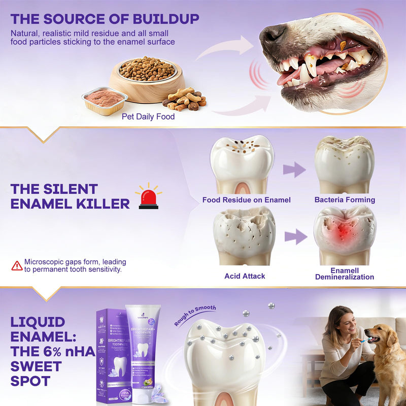Tiny Dog Toothbrush for Small Dogs 2pcs + 6% nHA Pet Dual-Enzymatic Toothpaste