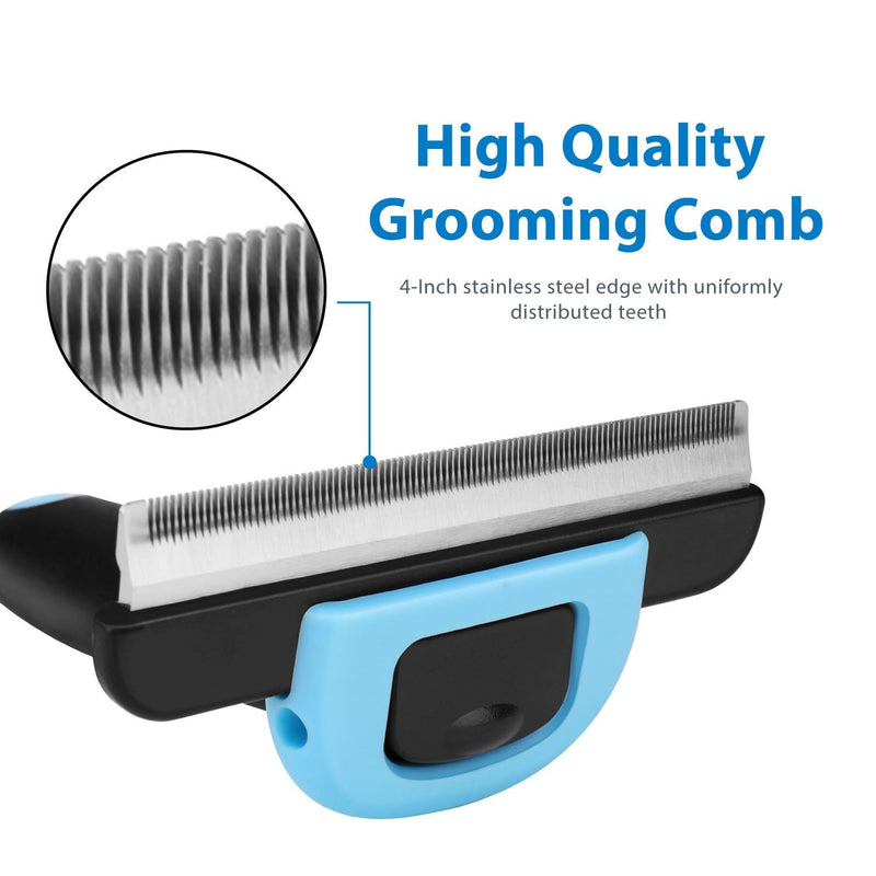 Flexzion Deshedding Brush for Cats & Dogs - Pet Grooming Trimming Comb Tool, Stainless Steel Safety Blade Deshedding Dog Brush Short Hair for Small, Medium, & Large Breeds, Blue - PawsPlanet Australia