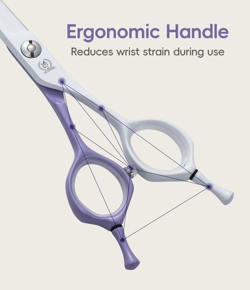Fenice Peak 7" Curved Dog Grooming Scissors, Japanese 440C Stainless Steel, Professional Handcrafted Precision Cat Trimming Shears for Face, Body, Paws, Violet-White 7"Curved - PawsPlanet Australia