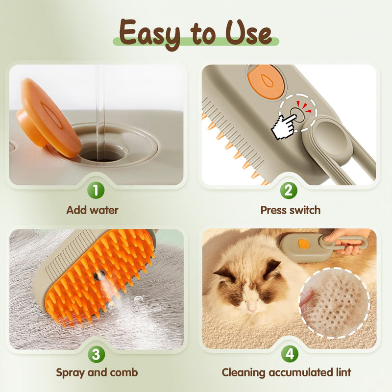 Pet Steam Groomer Brush, 2025 New 3 in 1 Steam Cat Steam Brush for Shedding & Grooming, Multifunctional Hair Removal Comb for Cats Dogs(Khaki) Khaki - PawsPlanet Australia