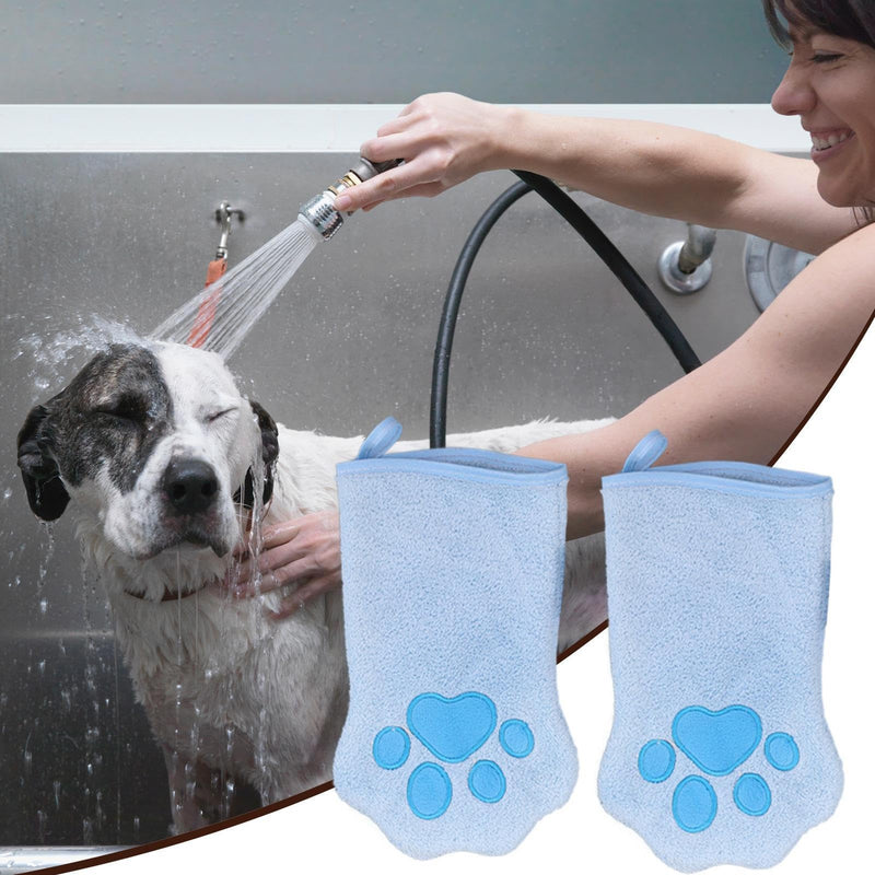Cat bath gloves, efficient tool, soft microfiber towel for long-haired cats, stable shedding control, ideal for travel, outings, grooming, 2 pieces, sky blue