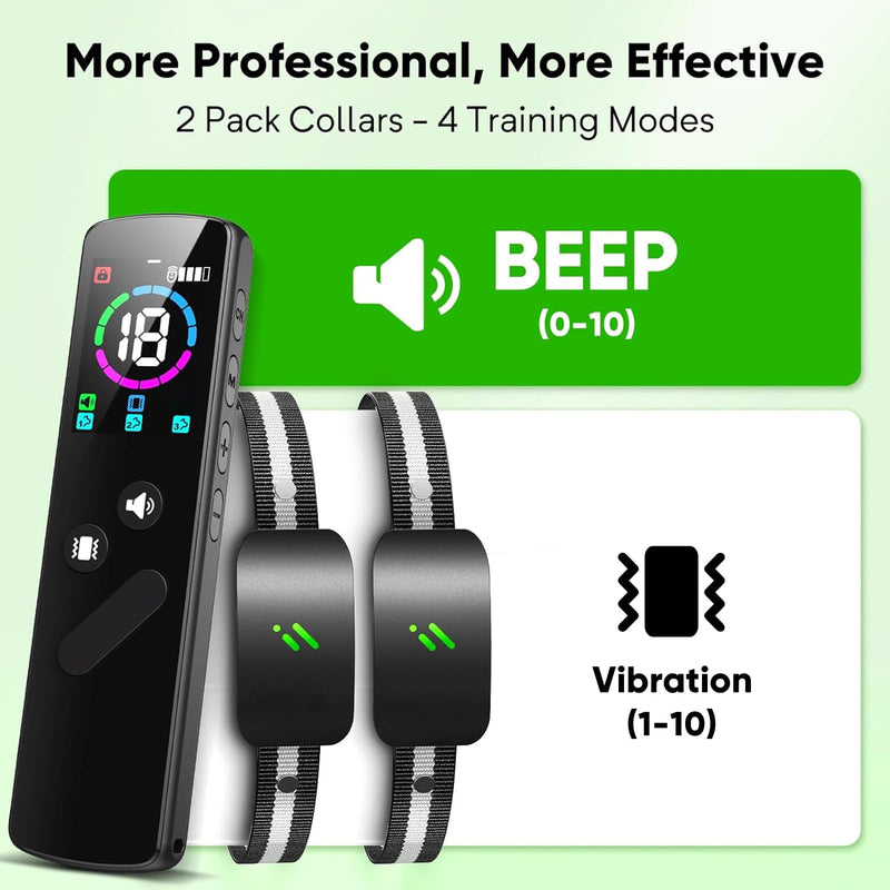 Dog Training Collar 2 Dogs with Remote Control 2680FT Beep and Vibration Dog Collars, 4 Training Modes, Waterproof for Large Medium Small Dogs (8-120Lbs) Black 2PCs Black - PawsPlanet Australia