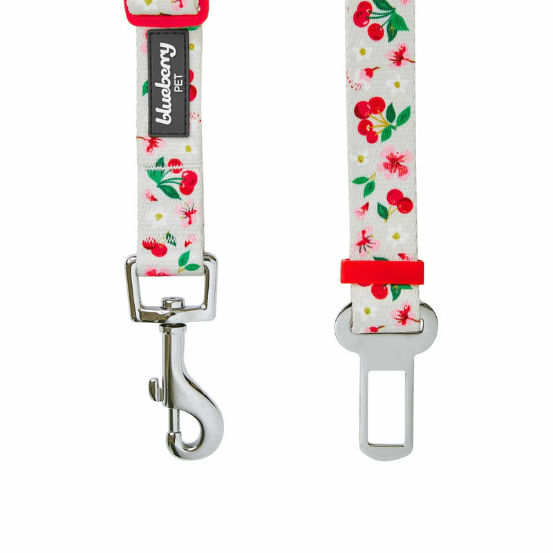 Blueberry Pet 8 Patterns Cherry Garden Grey Adjustable Dog Seat Belt Tether for Dogs Cats, Durable Safety Car Vehicle Seatbelts Leads Use with Harness 16.5-25.5 Inch (Pack of 1) - PawsPlanet Australia