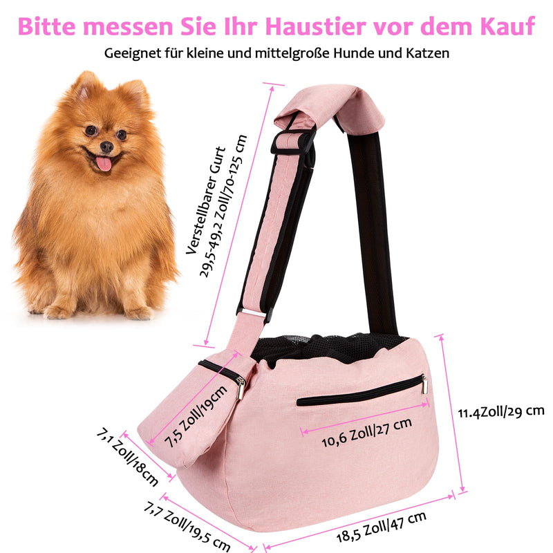 Ownpets Pet Sling Carrier, Fits 6.5 to 9kg Medium Dog/Cat Sling Carrier Reversible and Hands-Free Dog Bag with Adjustable Strap and Pocket Shoulder Pad for Outdoor Travel Hiking, Pink