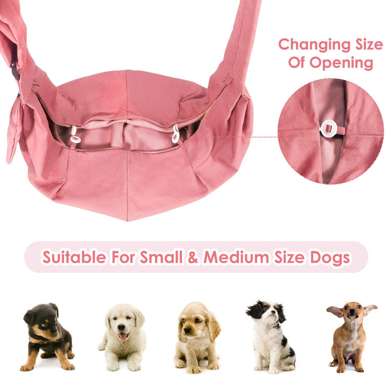 Dog Padded Papoose Sling, Small Pet Sling Carrier Hands Free Carry Adjustable Shoulder Strap Reversible Tote Bag with a Pocket Safety Belt Dog Cat Traveling Subway (5-12lbs, Pink) 5-12lbs - PawsPlanet Australia