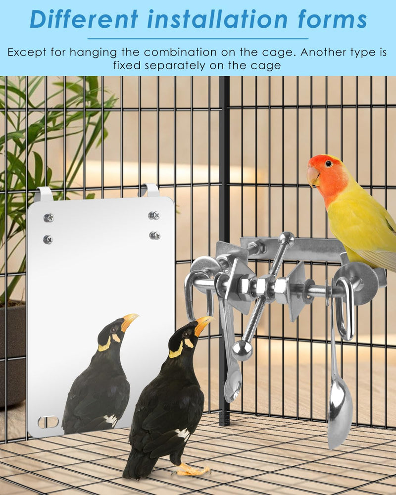Bissap Bird Toy, 9'' Stainless Steel Cockatoo Mirror with Perch Stand Swing for Medium Lagre Cockatiel African Gray Cockatoos Amazon and Similar Sized Pet Birds Bird Cage Accessories - PawsPlanet Australia