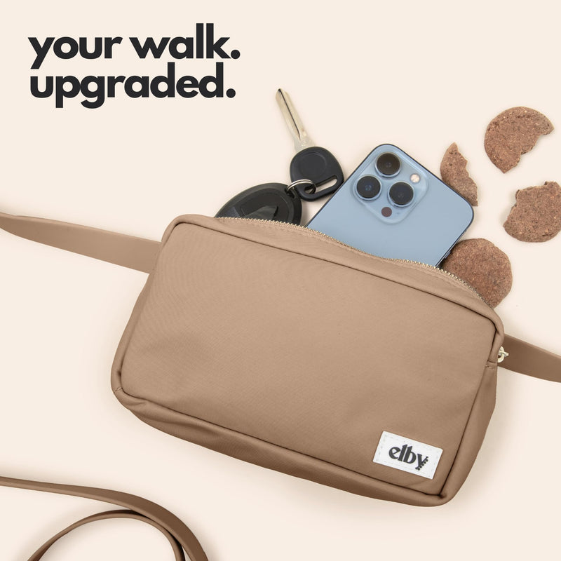 elby - Hands Free Dog Leash with Treat Pouch - Dog Walking Accessories - Dog Training Leash with Fanny Pack - Dog Accessories and Walking Essentials - Medium and Large Dogs (Dark Beige, Regular) Dark Beige - PawsPlanet Australia