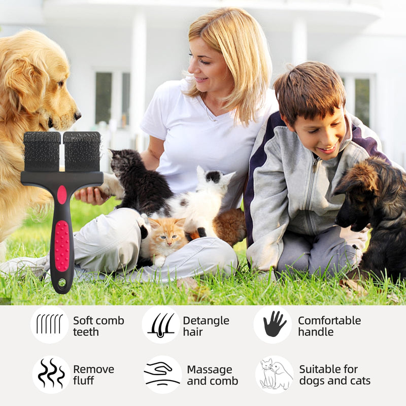 Double-Sided Slicker Brush for Dogs Flexible Soft-Tip Dog Brush Professional Pet Grooming Brush for Dogs&Cats Stainless Steel Pin,Comfortable Handle,Remove Loose Hair/Undercoat/Tangles - PawsPlanet Australia