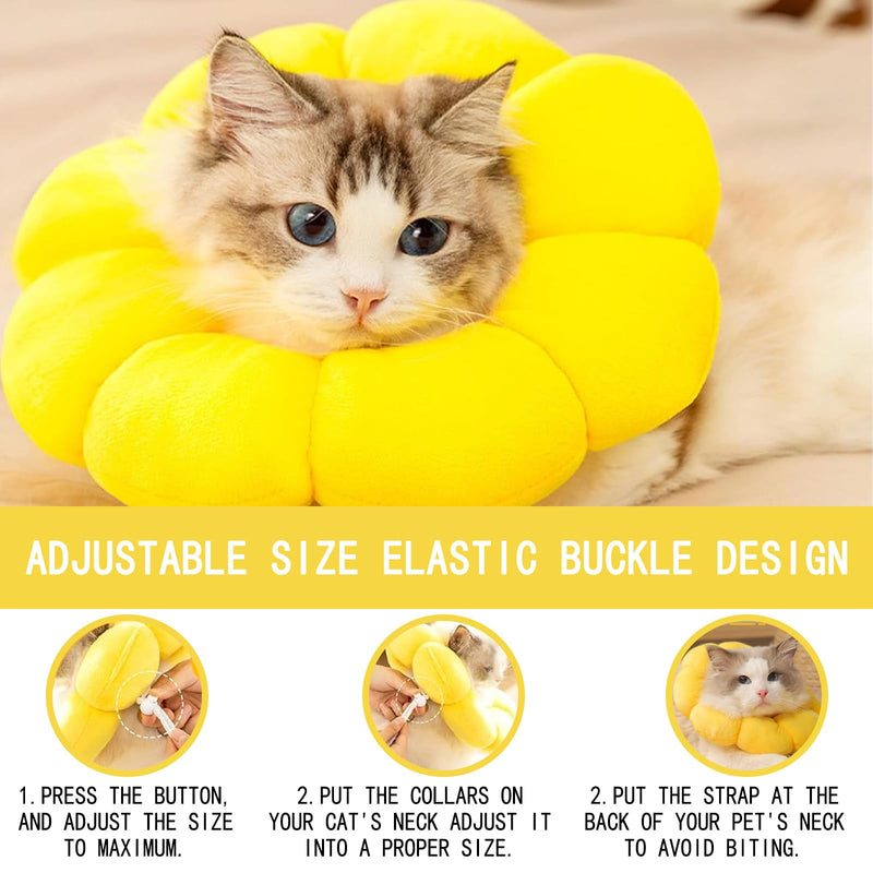 Cat Collar, Cat Collar with Flower Shape, Soft, Leak Protection for Cats and Small Dogs, Yellow, Cotton, Adjustable, Protection During Recovery