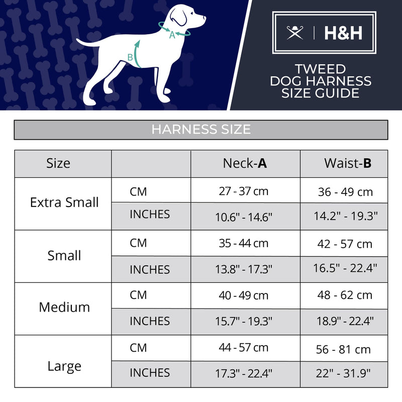 HUGO & HUDSON x HACKETT Tweed Dog Harness Adjustable No Pull Vest, Dark Green Checked Herringbone XS