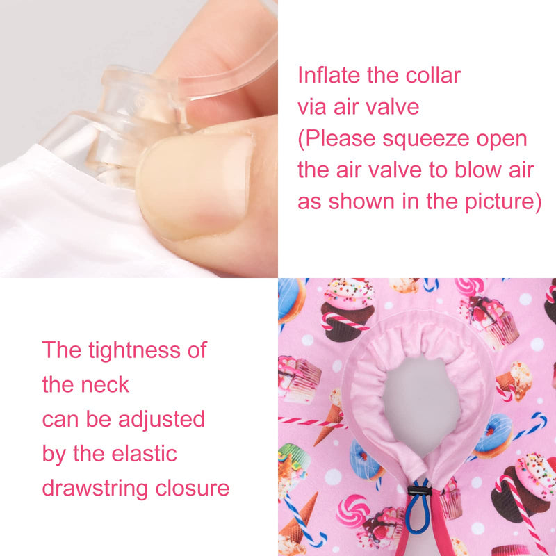 CuteBone Inflatable Cat Cone Collar to Stop Licking After Surgery-Double Adjustable Neck Range P23SO00102S Upgrade-dessert Small
