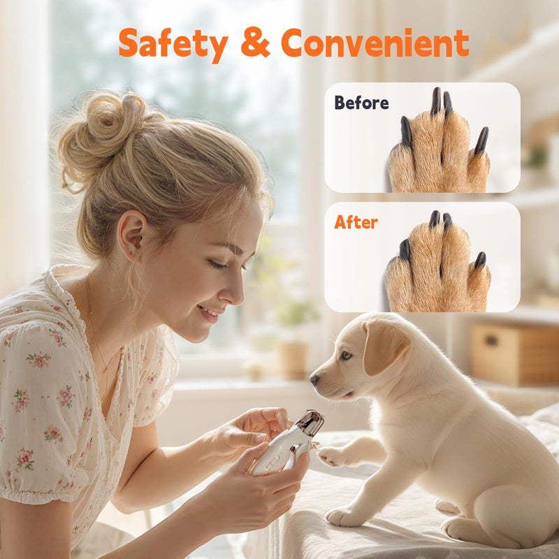 2-in-1 Dog Nail Trimmers & Dog Nail Grinder with 2 LED Lights, Ultra-Quiet, USB Rechargeable, Multiple Grinding Methods, and Splash Guard for Small, Medium, and Large Dogs & Cats (White) - PawsPlanet Australia
