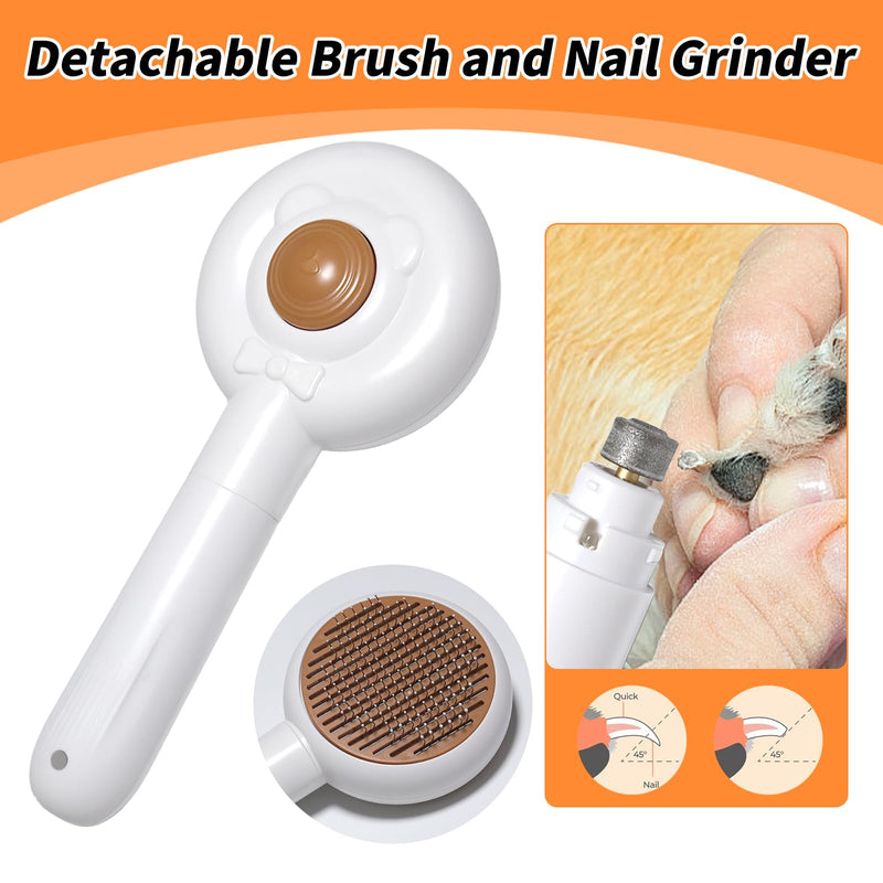 2 in 1 Pet Brush and Nail Grinder, Rechargeable Self-Cleaning Slicker Cat Brush for Shedding and Grooming, Pet Paws Nail Trimmers for Small & Medium Dogs Grey+White - PawsPlanet Australia