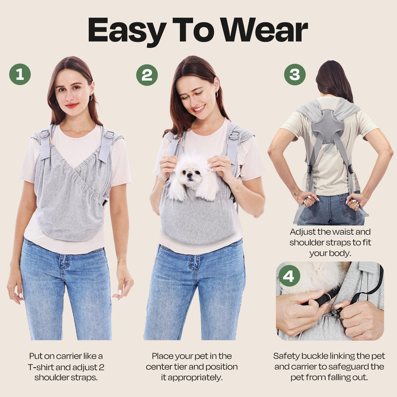 Supet Dog Carrier Sling for Small Dogs, Front Facing Cat Sling Carrier Chest, Hands Free Pet Sling Carrier, Adjustable Dog Front Carrier, Reducing Back Pain - PawsPlanet Australia