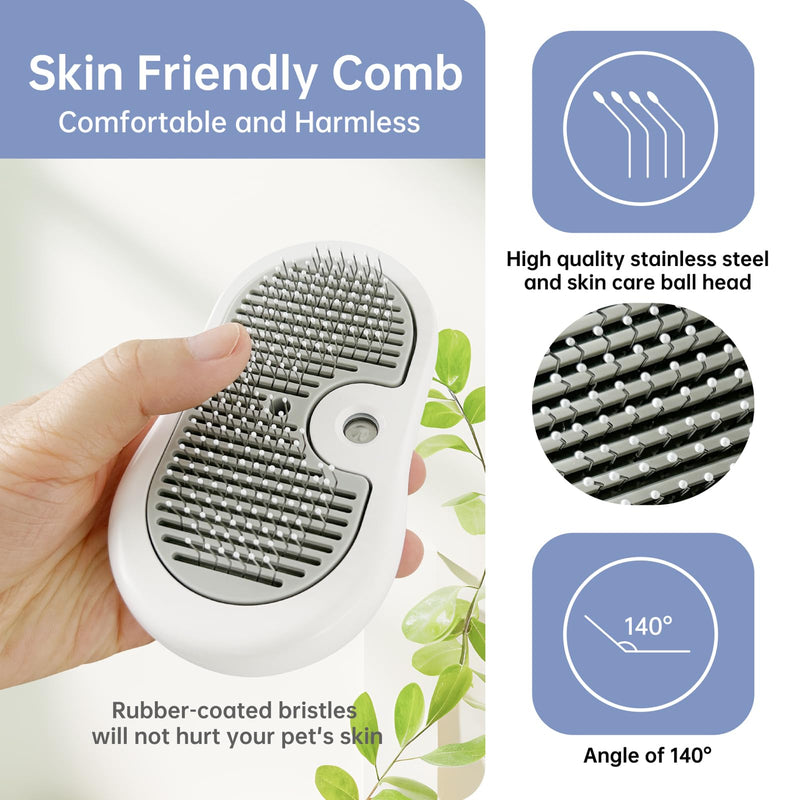 Cat Brush for Shedding Rechargeable Cat Steam Brushes for Indoor Cats Self-Cleaning Pet Grooming Tool for Long and Short Hair Steamy Dog Comb Cat Deshedding Hair Brush, Grey - PawsPlanet Australia
