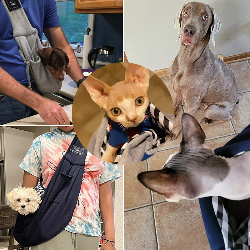 CUBY Dog and Cat Sling Carrier - Hands Free Reversible Pet Papoose Bag - Soft Pouch and Tote Design - Suitable for Puppy, Small Dogs Cats Outdoor Classic Blue Classic Pocket & Non-Adjust - PawsPlanet Australia