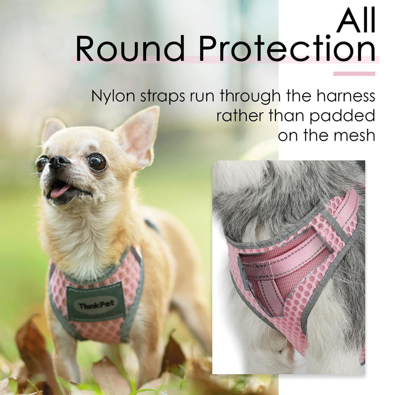 ThinkPet Reflective Breathable Soft Air Mesh No Pull Puppy Choke Free Over Head Vest Ventilation Harness for Puppy Small Medium Dogs and Cats(XS,Light Pink) X-Small (Pack of 1) Neon Pink - PawsPlanet Australia
