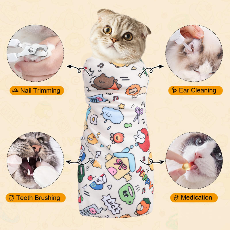 35.5 in Extra Large Cat Wrap for Cutting Nails, Self-Adhesive Cat Grooming Wrap Anti-Escape Cat Restraint for Nail Clipping Cat Swaddle Wrap Cat Wrapping Cloth for Pet Cleaning and Beauty White 35.5 inch