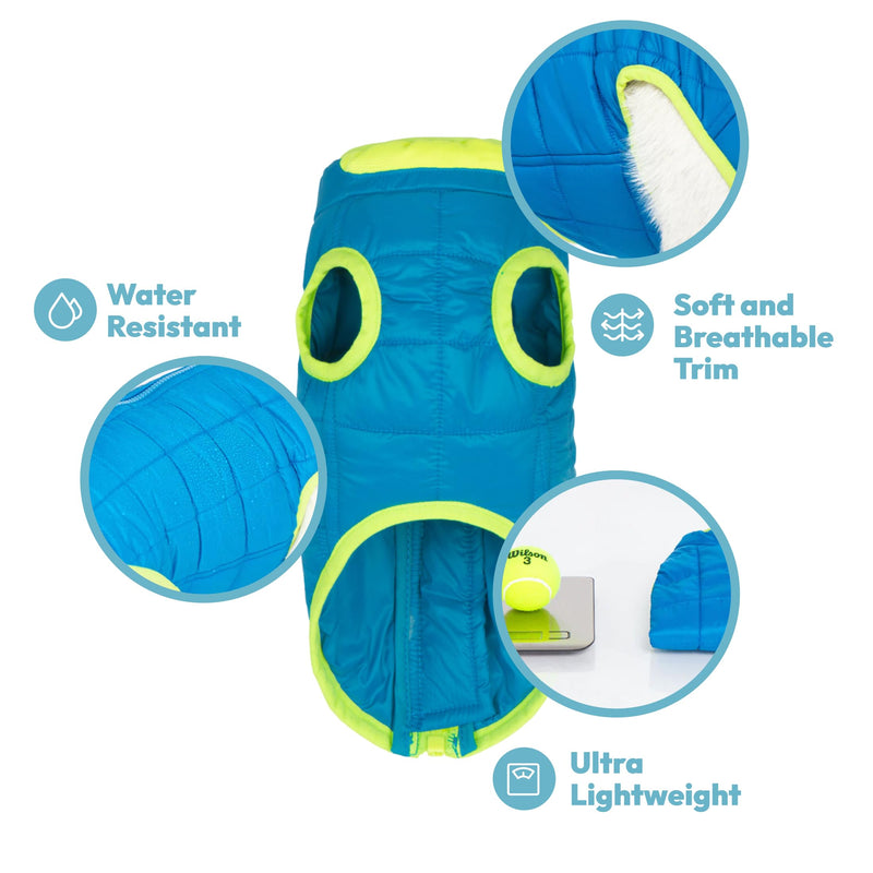 Gooby Comfort Jacket - Warm Water Resistant Zip Up Dog Jacket - Small and Medium Dogs X-Small (13") Turquoise