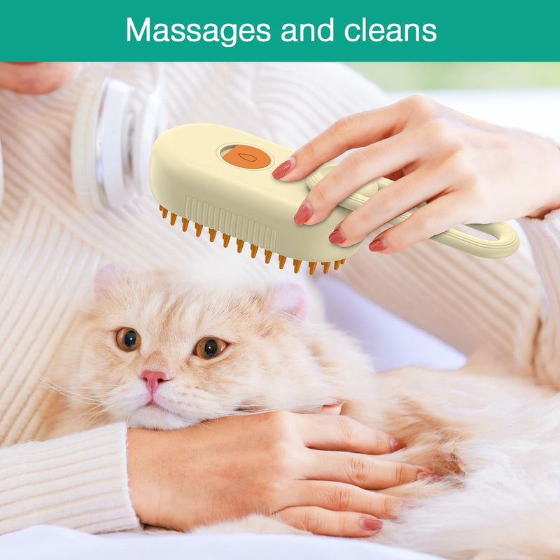 ORIA Cat Steam Brush, 3 in 1 Pet Spray Comb, Self Cleaning Steam Dog Cat Brush, Rechargeable Silicone Grooming Tool with Concealed Handle for Shedding, Hair Removal, Pet Massage - PawsPlanet Australia