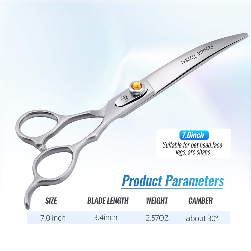 Fenice Professional Dog Grooming Scissors: 7 inch Curves Shears for Dogs Trimming Made Of Japanese 440C Stainless Steel Yellow Diamond Curved 7.0 inch - PawsPlanet Australia