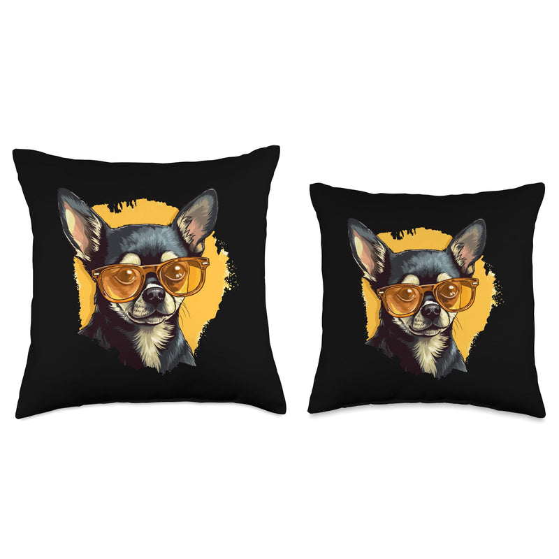 Chihuahua Chiwawa Dog Breed Pet Designs Chihuahua Chiwawa Dog Breed Pet with Sunglasses Throw Pillow, 16x16, Multicolor
