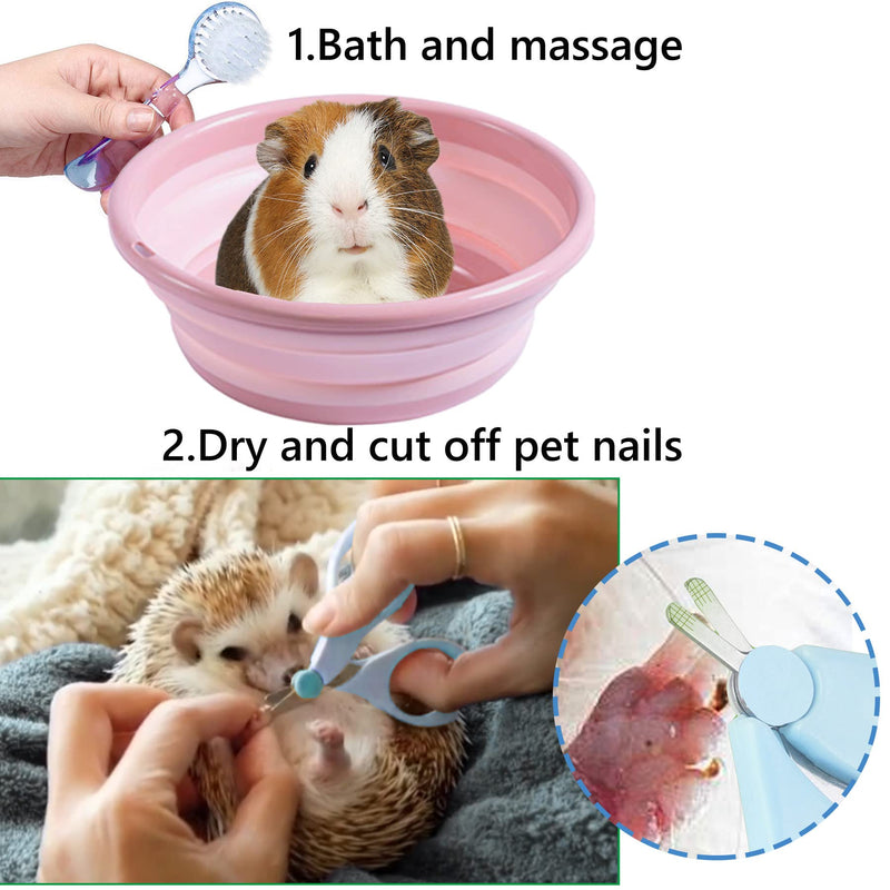 JSLZF Small Animal Grooming Kit - Foldable Bathtub, Nail Clippers, Bathing Brushes, Towel for Guinea Pigs & Hedgehogs Pink - PawsPlanet Australia
