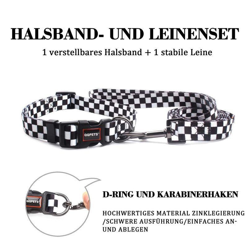 Roses&Poetry Dog Collar and Leash for Small,Adjustable Durable 5ft Puppy Leash Collar for Dog Training Lead（Black & White-S） Black & White S - PawsPlanet Australia