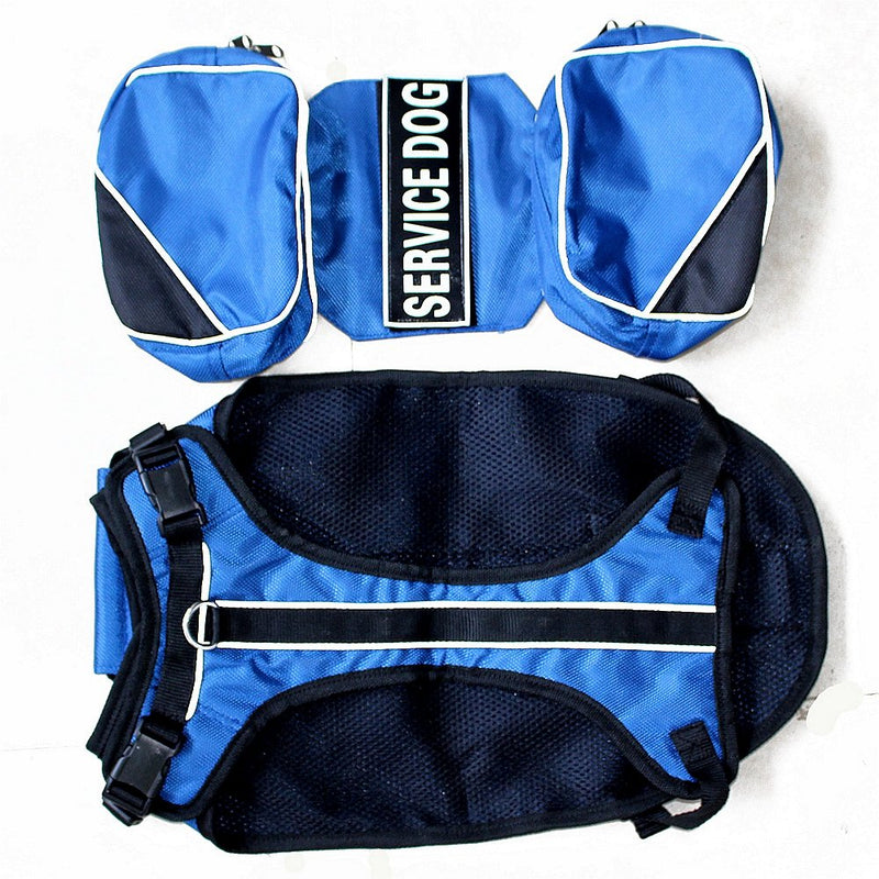 Service Dog Harness, Saddle Bag Backpack Carrier Outdoor Travel Hiking Camping Harness, Removable Saddle Bags and Patches (Blue, L Girth 26-31") L Girth 26 - 31" Blue - PawsPlanet Australia