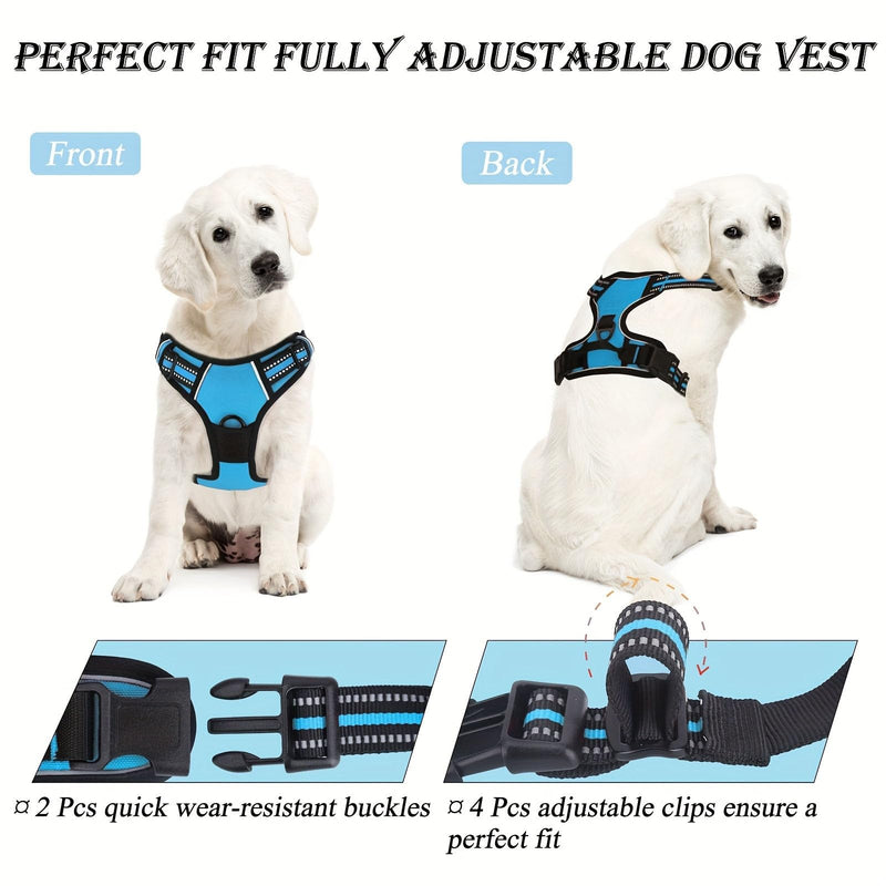 Dog Harness and Leash Set,Eflective and Breathable Pet Harness, Adjustable Comfortable Soft Padded Vest Harness Easy Control with a Free Heavy Duty 5ft Dog Leash. (Sky Bllue, Large) Sky Bllue - PawsPlanet Australia