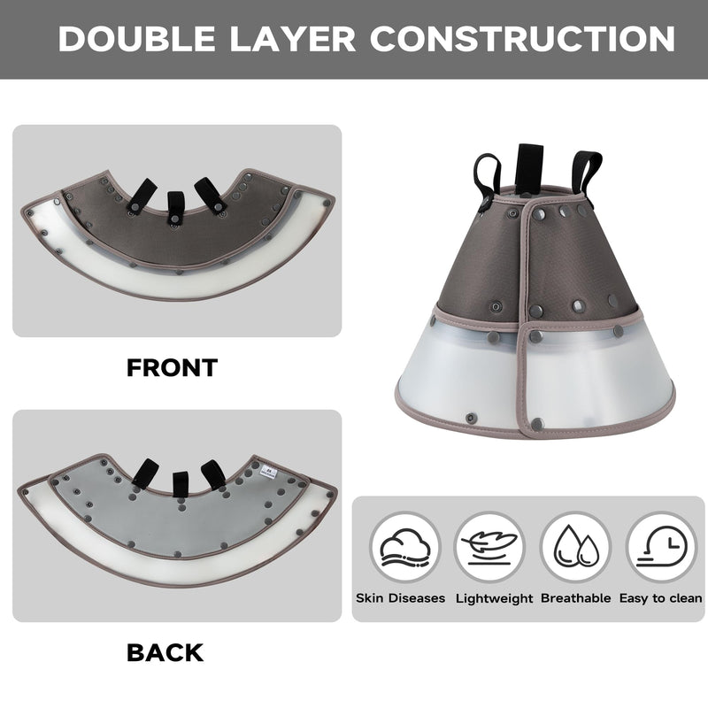 Soft Dog Cone Collar After Surgery,Clear Padded Collar,E-Collars for Dogs to Prevent Licking Wound, Adjustable Dog Recovery Collar for Large Medium Small Dog,Elizabethan Collar L L(Neck Girth 13.7"-16.9"Collar Depth 10.4") Grey - PawsPlanet Australia