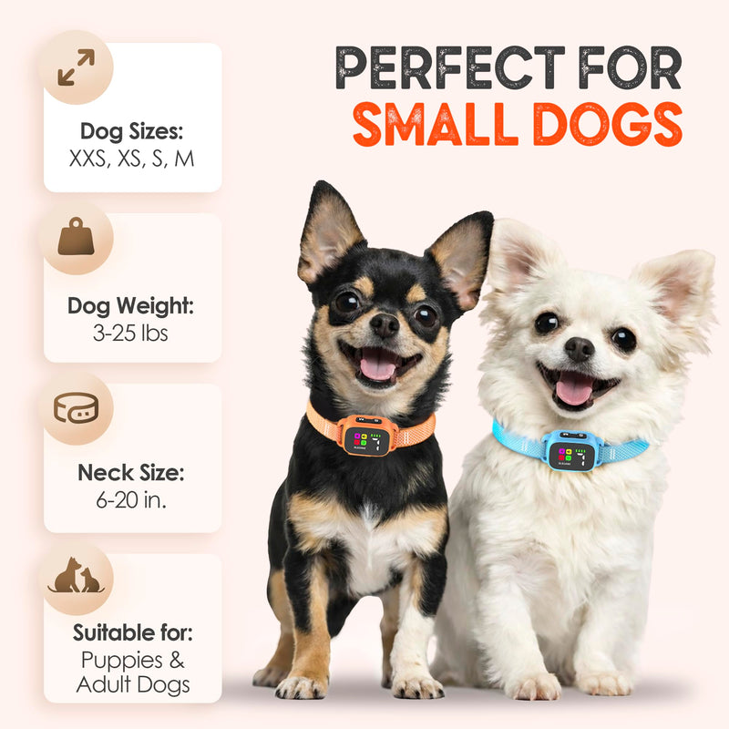 Tiny Bark Collar for Small Dogs 5-15 lbs and Puppies - No Shock Anti Barking Collar - Rechargeable Smart Collar for Dog Training with 7 Sensitivity Levels and 3 Beep&Vibration Modes (Pure Orange) Pure Orange