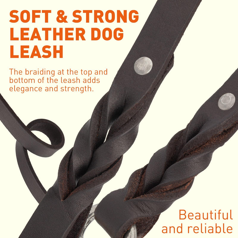 Viper Leather Dog Leash 4ft, Dog Training Leash with Nickel Plated Hardware, Leather Leash for Dogs Large Medium Small Breeds (W 3/4" - L 4 FT Brown Nickel) - PawsPlanet Australia