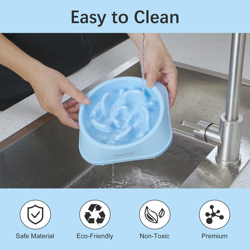 MateeyLife Slow Feeder Dog Bowls 2PCS, Anti-Choking Puzzle Dog Food Bowls, Anti-Slip Interactive Dog Feeding Bowls Slow Down Eating, Bloat Stop Maze Dog Dishes for All Breeds Pets LightBlue&DarkBlue Medium A-LightBlue&DarkBlue - PawsPlanet Australia