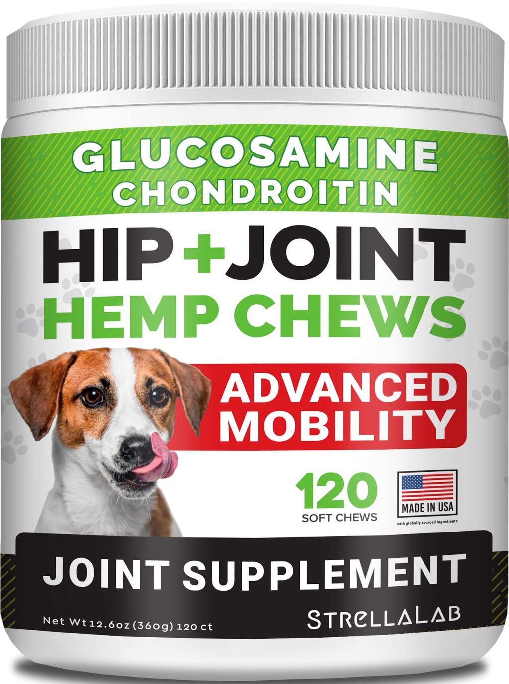 Hemp Treats - Glucosamine Dog Joint Supplement + Omega 3 - w/Hemp Oil - Chondroitin, MSM - Advanced Mobility Chews - Joint Pain Relief - Hip & Joint Care - Chicken Flavor - 120 Ct - Made in USA 120Ct (Chicken) (HIP&JOINT) Hemp Chews