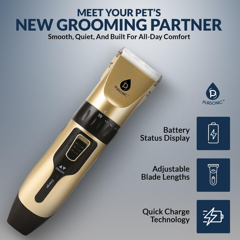 Pursonic Rechargeable Dog Clippers for Grooming – Professional Pet Clippers for Dogs & Cats, Quiet Pet Hair Trimmer with Adjustable Blades and Guide Combs - PawsPlanet Australia