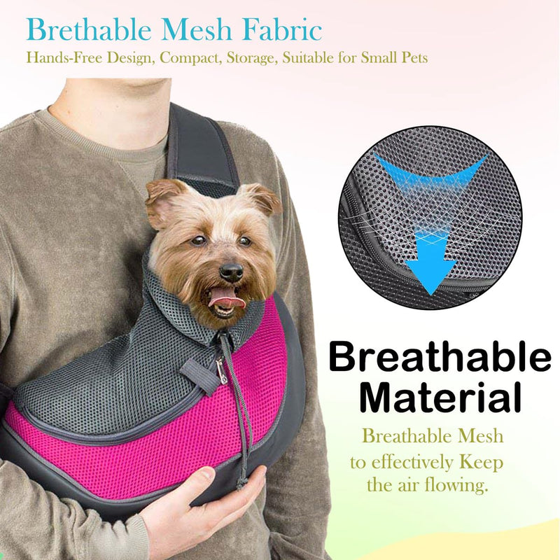 Pet Dog Sling Carrier Puppy Pet Slings Bag for Small Dogs Cats Satchel Carriers Breathable Mesh Hand Free with Adjustable Strap Doggie Crossbody for Outdoor Travel (Pink, Large 5-12 lbs) Pink