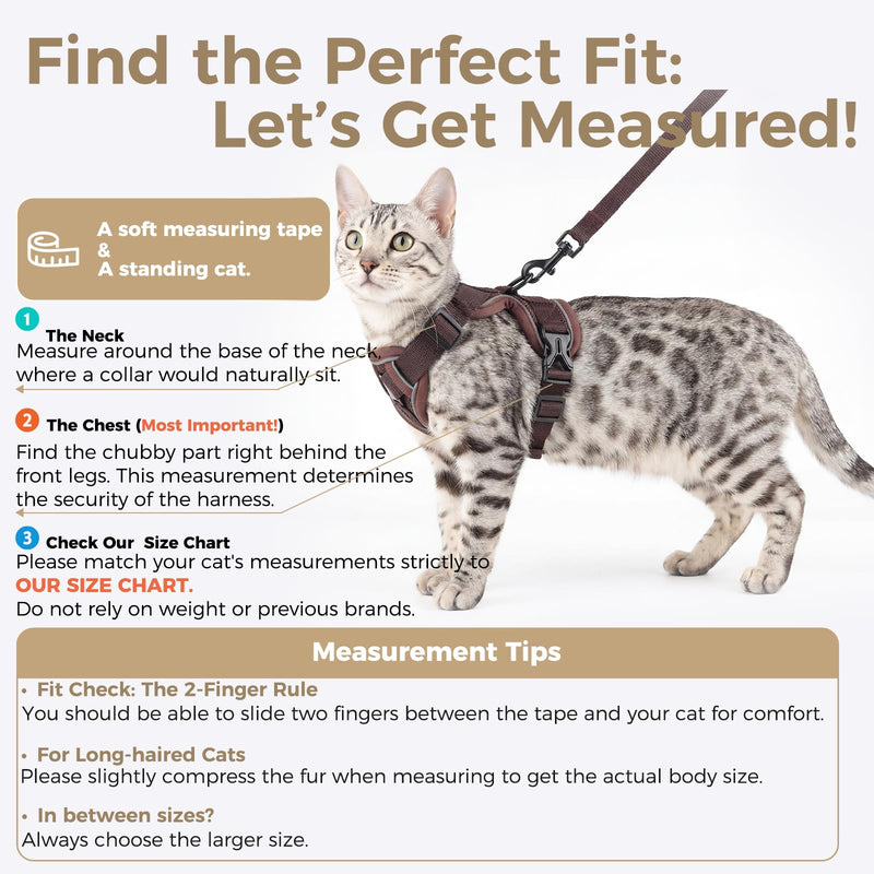 Cat Harness and Leash Set Escape Proof Tactical Small Kitten Harness Emotional Support Cat Vest, Brown, S
