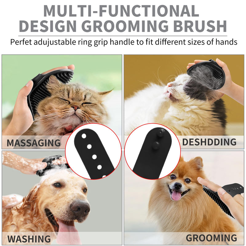 Comotech 6PCS Dog Bath Brush & Dog Toothbrush | Adjustable Handle Shampoo Brush & Scrubber for Short & Long Haired Dogs & Cats | Effectively Solve Odor & Stain Removal Problems (Gray Gray Black) Gray Gray Black